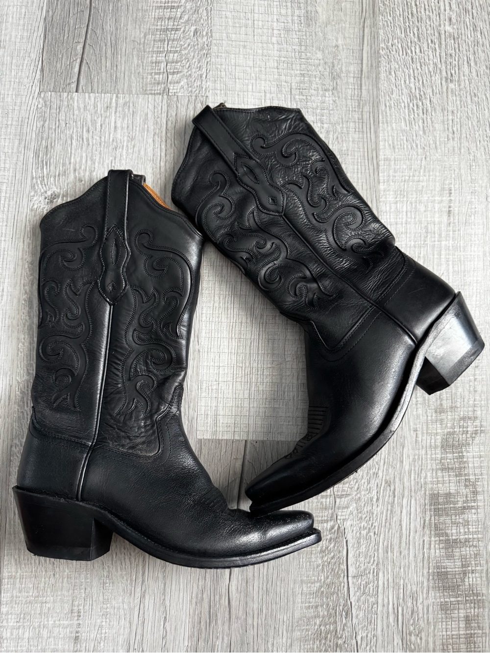 Old West Black Leather Women's Western Heeled Boots